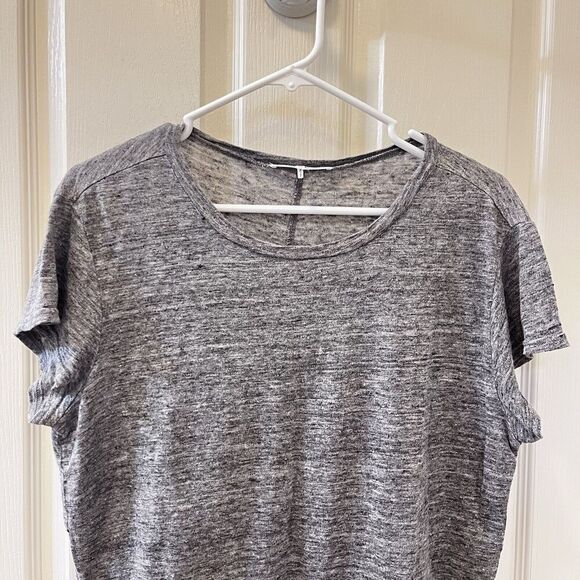 FRAME Classic Crewneck 100% Linen Tee Shirt Top Gris Gray Women's Size Large - Picture 2 of 12